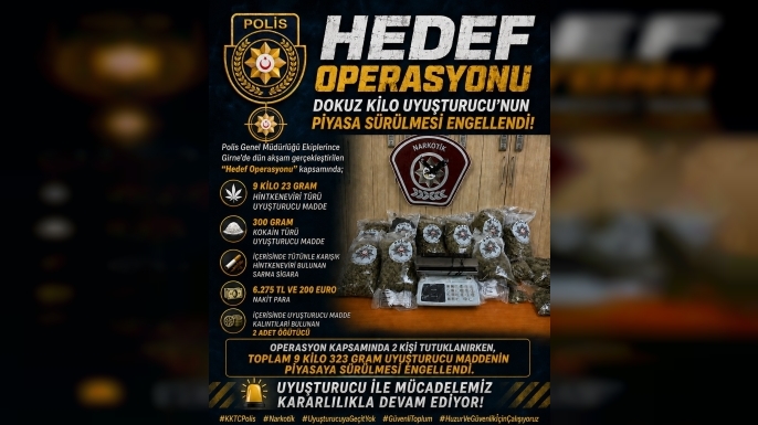 Polisten "Hedef Operasyonu”… Girne'de 9 kilodan fazla uyuşturucu ile nakit para ele geçirildi, iki tutuklu