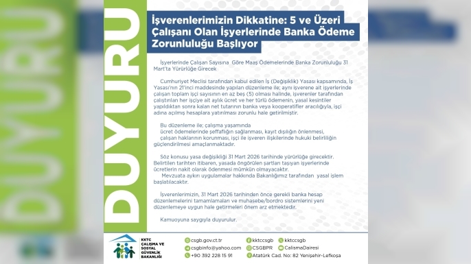 Çalışma Bakanlığından duyuru… “Beş ve üzeri çalışanı olan işyerlerine banka ödeme zorunluluğu getirildi”