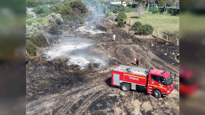 Güzelyurt - Kalkanlı’da yangın…30 dönümlük alandaki kuru otlar, 10 dönüm biçilmemiş buğday ve ağaçlar yandı